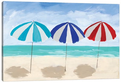Beach Umbrella Trio Canvas Art Print - Umbrella Art