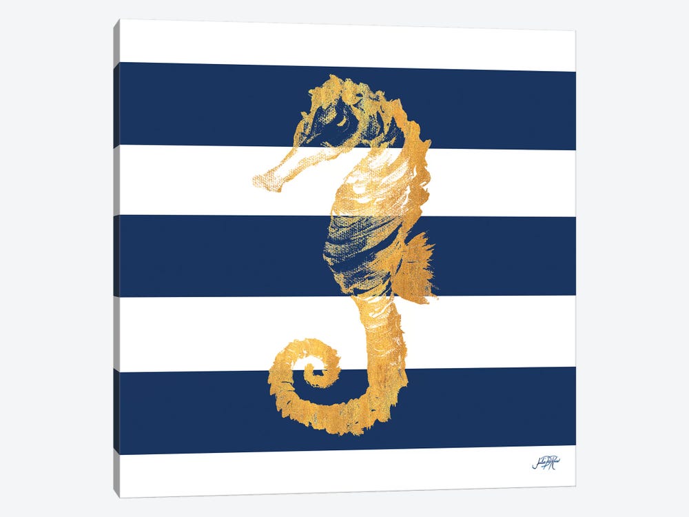 Gold Seahorse on Stripes II by Julie Derice 1-piece Art Print