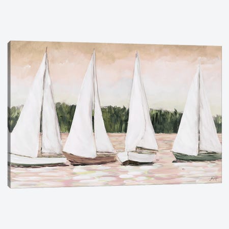 White Sails At Sunset Canvas Print #DRC246} by Julie Derice Canvas Artwork