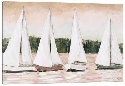 White Sails At Sunset Canvas Art Print - Julie Derice
