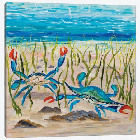 Blue Crabs Canvas Print #DRC248} by Julie Derice Canvas Print