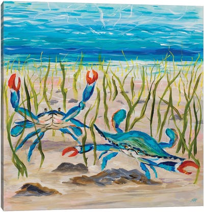 Blue Crabs Canvas Art Print - Julie Derice