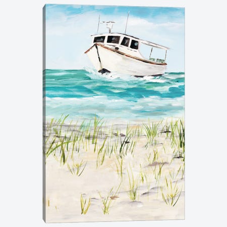Boat By The Shore Canvas Print #DRC249} by Julie Derice Canvas Art Print