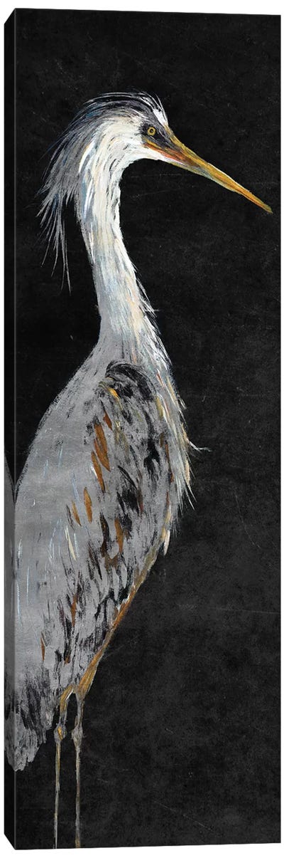 Heron on Black II Canvas Art Print - Heron Art