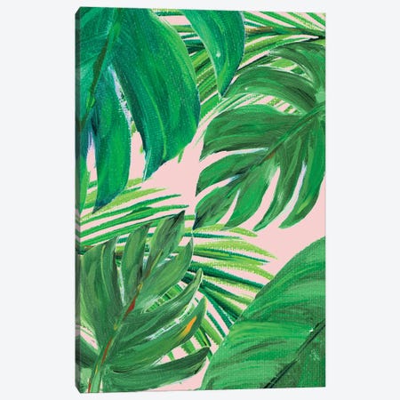 Green Palms On Blush I Canvas Print #DRC251} by Julie Derice Canvas Art