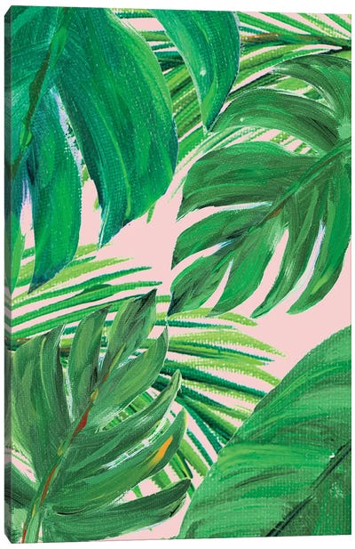 Green Palms On Blush I Canvas Art Print - Julie Derice