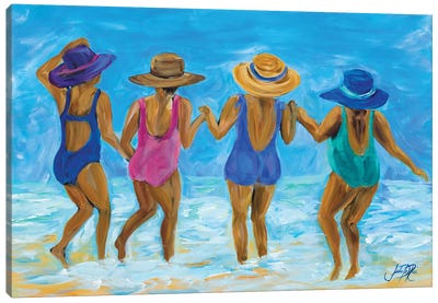 Ladies on the Beach I Canvas Art Print - Hat Art