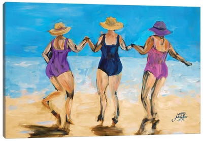 Ladies on the Beach II Canvas Art Print - Large Coastal Art