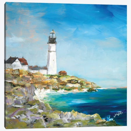 Lighthouse on the Rocky Shore I Canvas Print #DRC34} by Julie Derice Canvas Wall Art