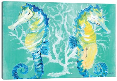 Seahorses on Coral Canvas Art Print - Julie Derice