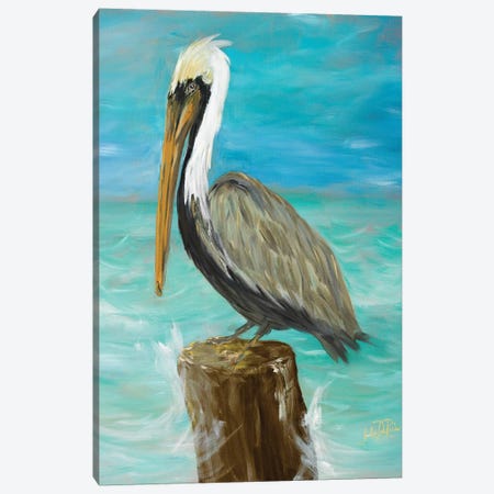 Single Pelican on Post Canvas Print #DRC51} by Julie Derice Art Print