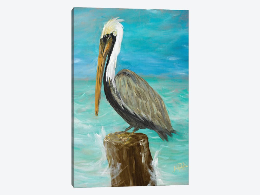 Single Pelican on Post by Julie Derice 1-piece Canvas Art Print