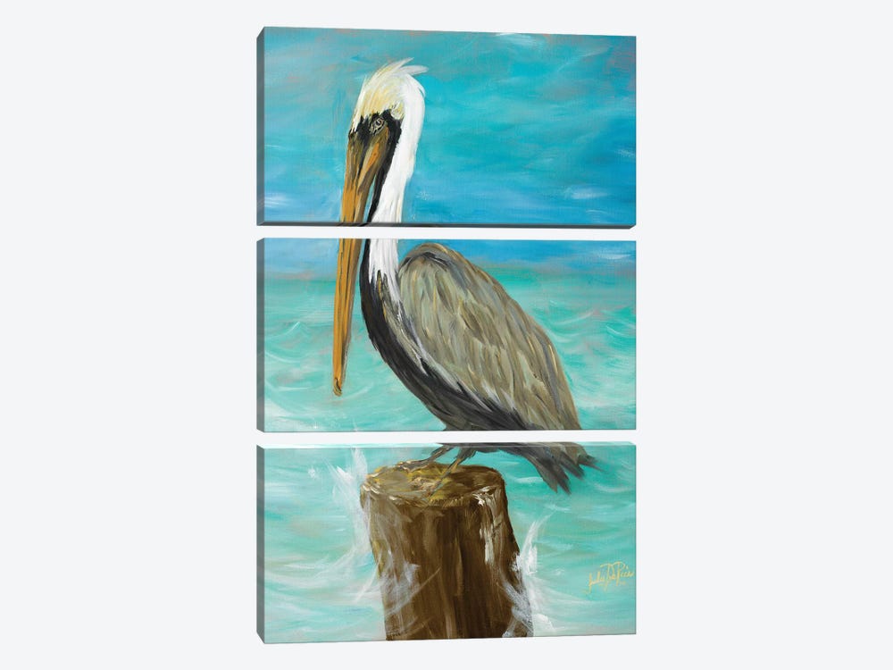 Single Pelican on Post by Julie Derice 3-piece Art Print