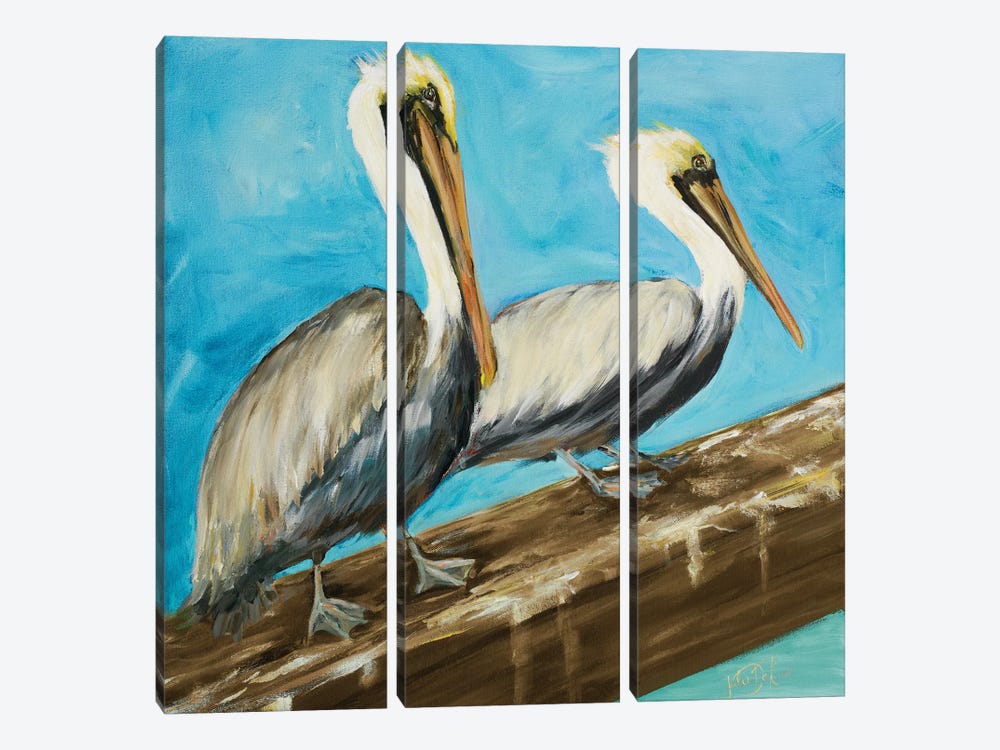 Two Pelicans on Dock Rail by Julie Derice 3-piece Canvas Artwork