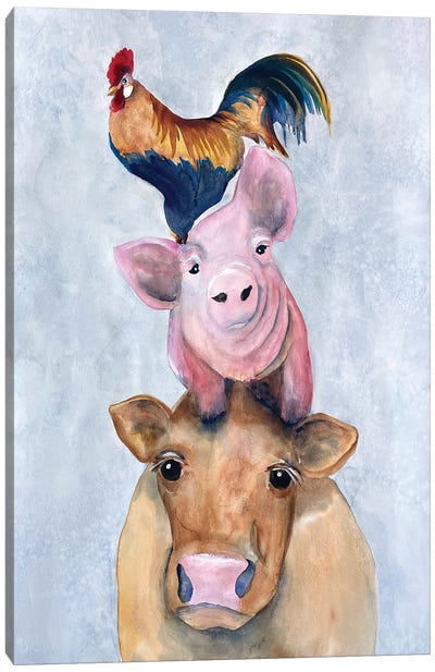 Farmland Trio I Canvas Art Print - Chicken & Rooster Art