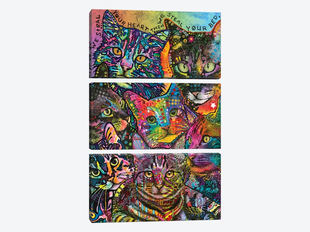 Bed Cats by Dean Russo 3-piece Canvas Art Print