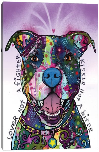 Lover Not A Fighter, Kisser Not A Biter Canvas Art Print - Best Selling Dog Art