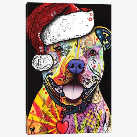 Beware Of Pit Bulls Christmas Edition Canvas Print #DRO353} by Dean Russo Canvas Print