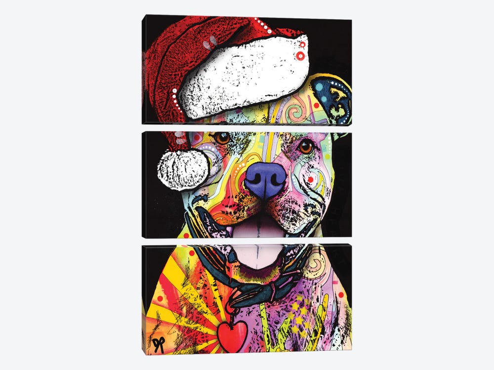 Beware Of Pit Bulls Christmas Edition by Dean Russo 3-piece Canvas Print