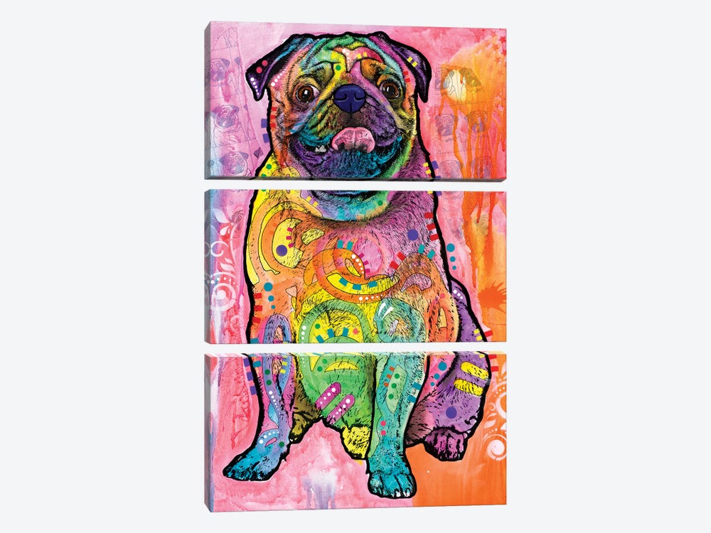 Pugs & Kisses by Dean Russo 3-piece Canvas Wall Art