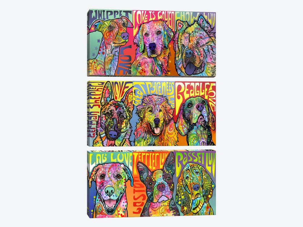 Nine Up Of Dogs by Dean Russo 3-piece Canvas Artwork