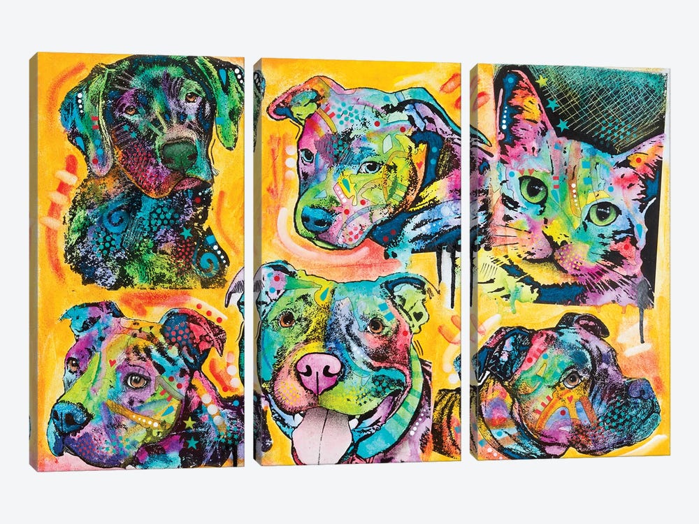 5 Dogs And A Cat by Dean Russo 3-piece Art Print