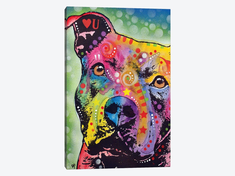 Thoughtful Pit Bull White Bubble by Dean Russo 1-piece Canvas Artwork