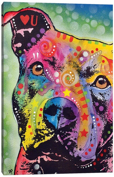Thoughtful Pit Bull White Bubble Canvas Art Print - Dean Russo