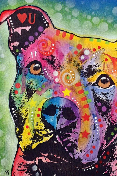 Dean Russo: Thoughtful Pit Bull White Bubble by Dean Russo