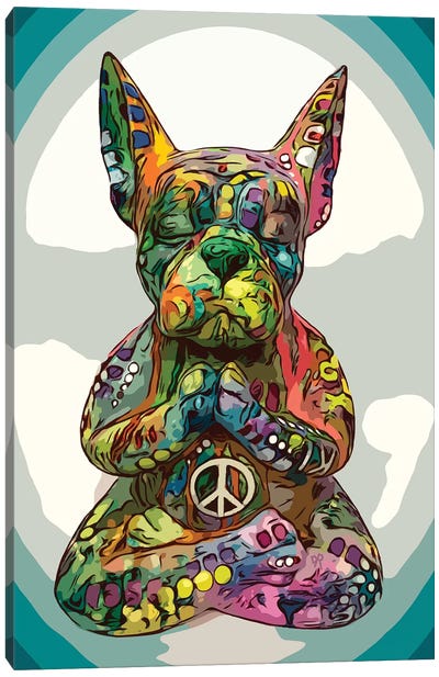 French Buddha Bulldog Canvas Art Print - Peace Sign Art