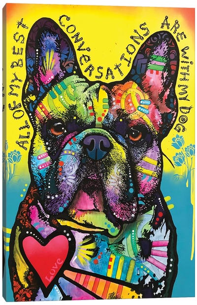 My Best Conversations Canvas Art Print - French Bulldog Art