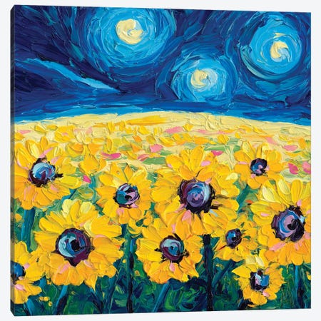 Sunflower Nocturne Canvas Print #DRT26} by Dorota Kosi Canvas Wall Art