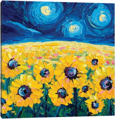 Sunflower Nocturne Canvas Art Print - Starry Night Collection