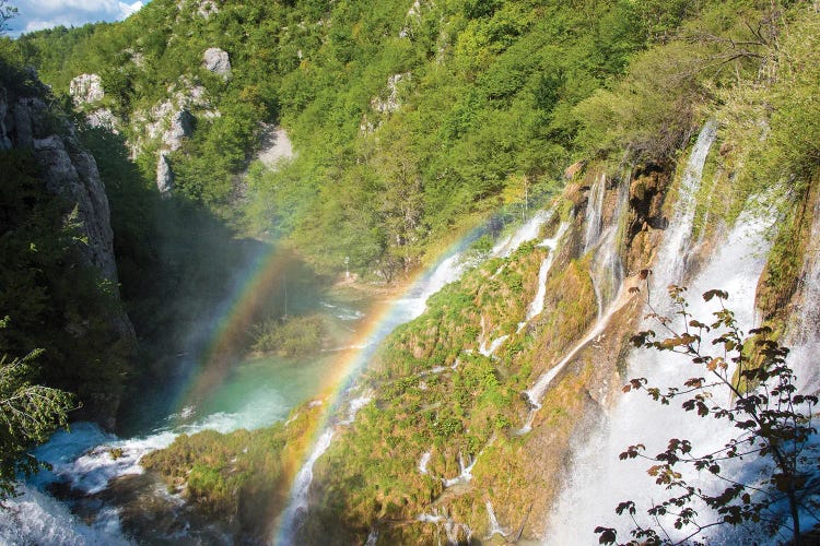 Croatia, Plitvice National Park. Double rainbow lower falls.