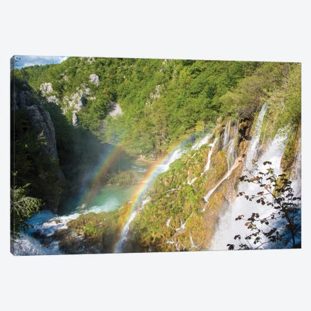Croatia, Plitvice National Park. Double rainbow lower falls. Canvas Print #DRU15} by Trish Drury Canvas Art