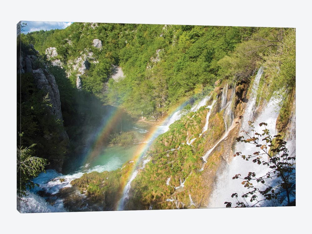 Croatia, Plitvice National Park. Double rainbow lower falls. by Trish Drury 1-piece Canvas Art