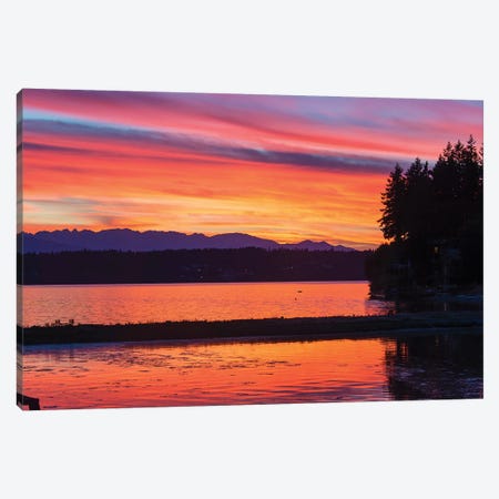 Vibrant Sunset, Kitsap Peninsula, Washington, USA Canvas Print #DRU1} by Trish Drury Canvas Wall Art