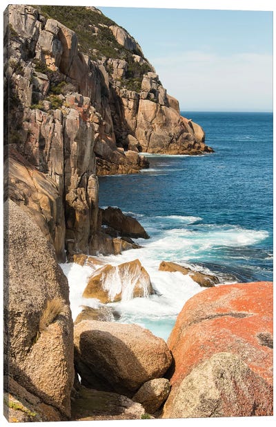 Australia, Tasmania, Maria Island. Haunted Bay. Dramatic lichen patterns on granite bluffs Canvas Art Print