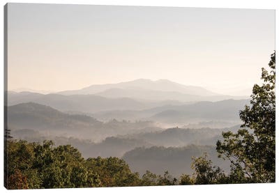 USA, Tennessee. View to Smoky Mountains from Foothills Parkway. Fog in valleys early morning Canvas Art Print