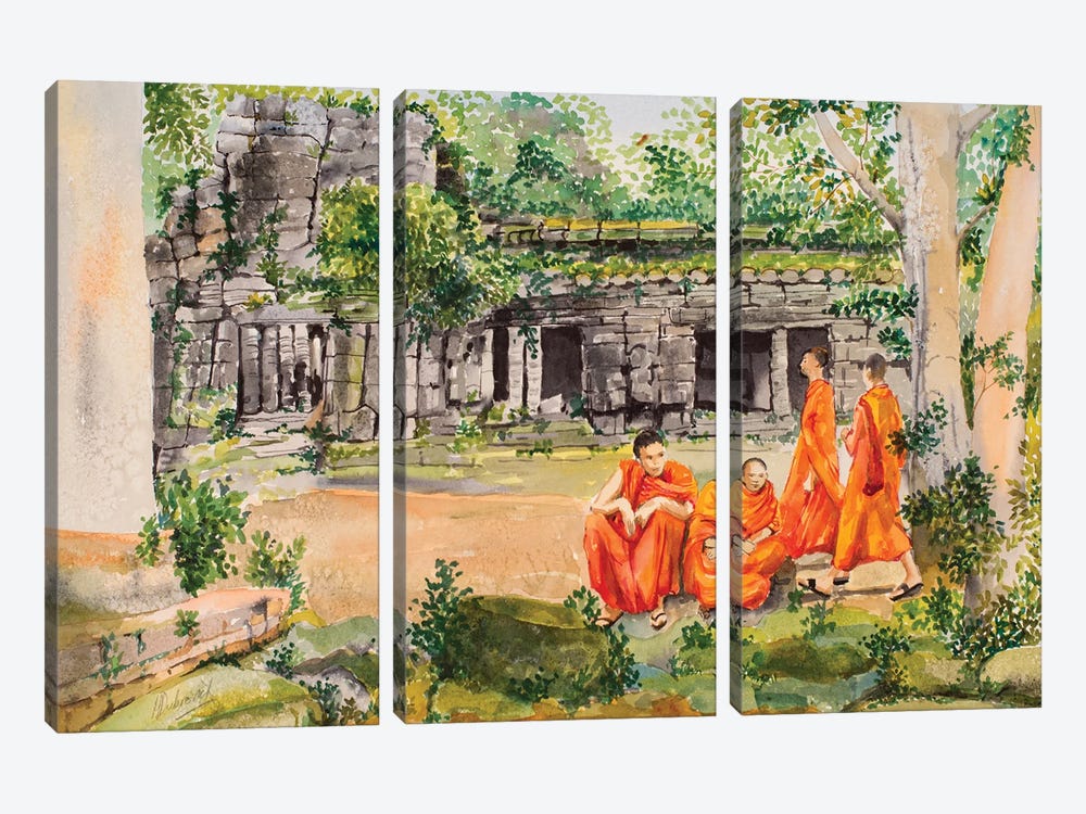 Monks Gathering by Helen Dubrovich 3-piece Canvas Wall Art