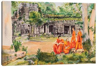 Monks Gathering Canvas Art Print - Celery