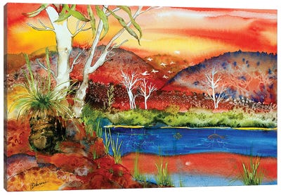Red Sunset Canvas Art Print - Hill & Hillside Art