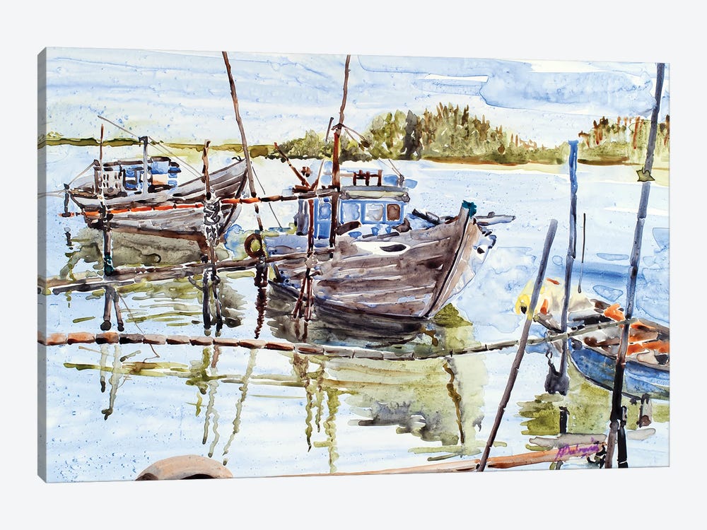 River Boats Hoi An by Helen Dubrovich 1-piece Canvas Wall Art