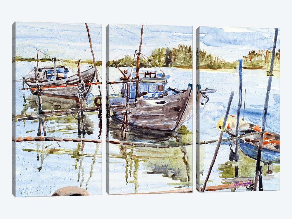 River Boats Hoi An by Helen Dubrovich 3-piece Canvas Art