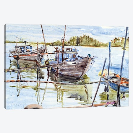 River Boats Hoi An Canvas Print #DRV31} by Helen Dubrovich Canvas Artwork