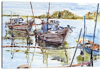 River Boats Hoi An Canvas Art Print - Helen Dubrovich