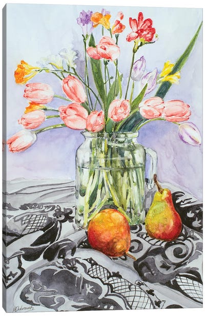 Still Life With Peart Canvas Art Print - Helen Dubrovich