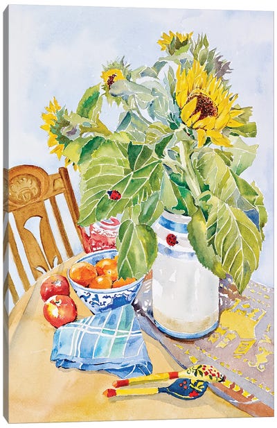 Sun Flowers Canvas Art Print - Pottery Still Life