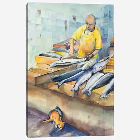 The Fishmonger And Friends Canvas Print #DRV40} by Helen Dubrovich Canvas Print