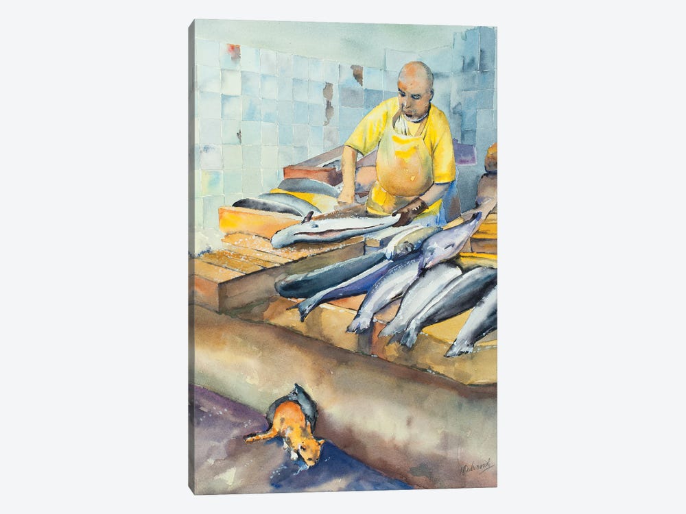 The Fishmonger And Friends by Helen Dubrovich 1-piece Canvas Art